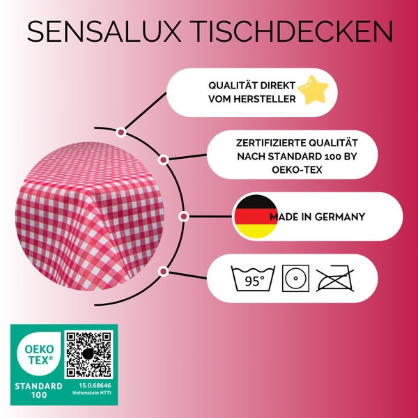 Sensalux Tischdecke, abwaschbar, Vorteilspack, 10 Stück, 1m x 1m, Karomuster, Weiß-Rot