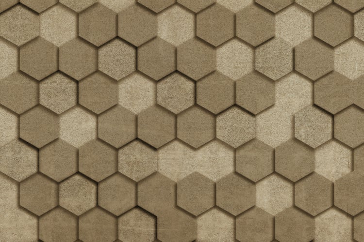 Wandverkleidung mit sechseckigen Fliesen in strukturierter Optik als 3D Mosaik