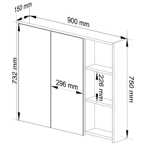 Technische Zeichnung eines Badezimmerschranks mit Maßen