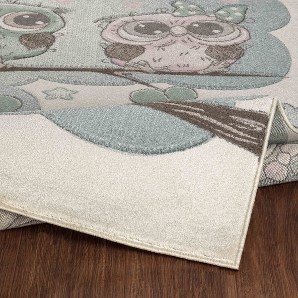 Teppich für Kinder Bunte Eulen Beige/Blau 200x275 cm SLEEPY BOO