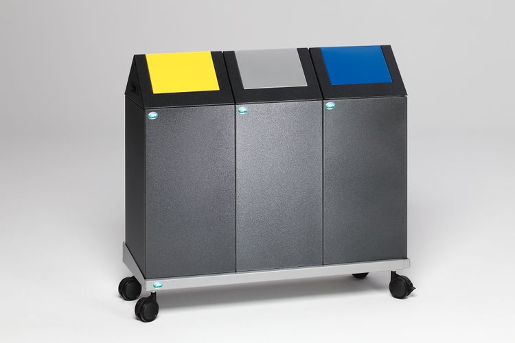 PROREGAL Selbstlöschender Wertstoffsammler Spitz Mit Einwurfklappe 60 Liter HxBxT 80 x 32 x 32 cm Verzinkter Stahl Grau Silber