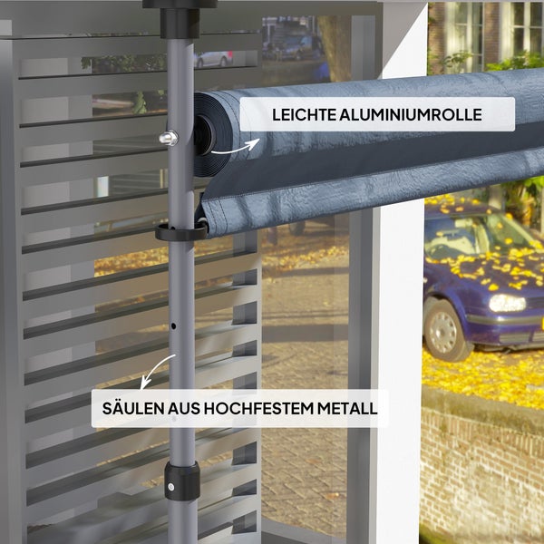 Outsunny Klemmmarkise mit Handkurbel höhenverstellbar Gelenkarmmarkise Markise ohne Bohren Sonnenschutz UV-beständig, inkl. Wandhalterung Sonnenmarkise 350 cm breit für Terrasse Balkon, Dunkelgrau