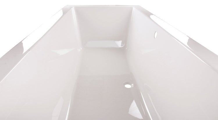Rechteckige Einbau Badewanne aus Sanitäracryl mit mittigem Ablauf und Überlauf.