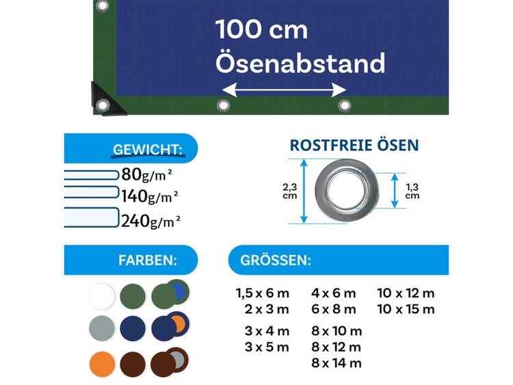 FLOORDIREKT Abdeckplane - Wasserdichte Plane - mit Ösen - Schutzplane - 80 g/m² - 4 x 6 m - Grün-Blau