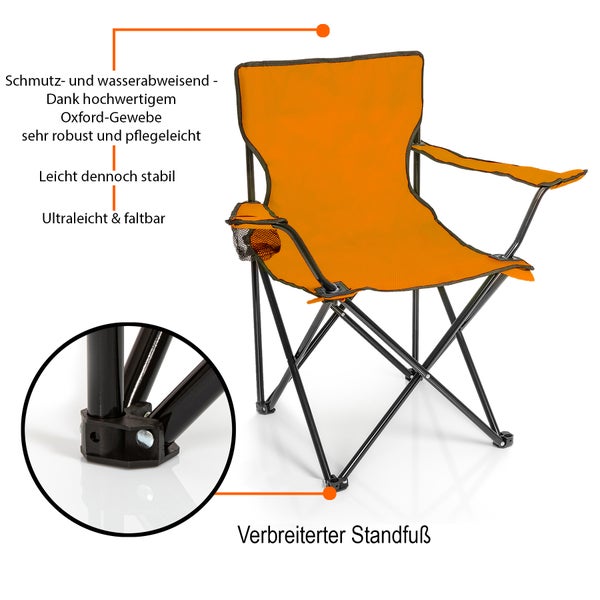 BigDean 2 Stück Campingstuhl mit Campingtisch faltbar – Faltstuhl in Neon Orange mit Getränkehalter & Tragetasche ideal für Camping, Festival & mehr