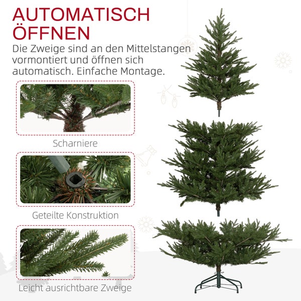 HOMCOM künstlicher Weihnachtsbaum, 180 cm Christbaum mit 2380 Spitzen, klappbar Metallständer, für Weihnachten Deko, Grün