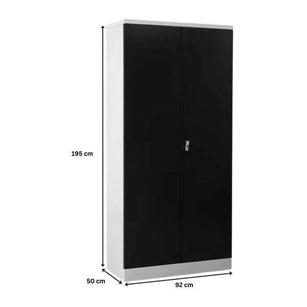 PROREGAL Stahlschrank Bee 5 Fachböden HxBxT 195 x 92 x 50 cm Pulverbeschichtetes & Verstärktes Fachbodenmaterial Weiß & Schwarz