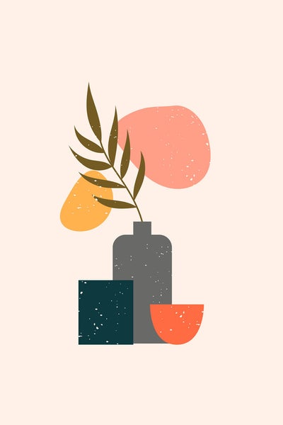 Illustration mit abstrakten Formen und Pflanzen