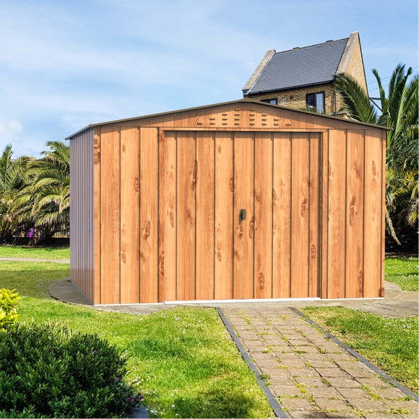 DURAMAX Metall-Gerätehaus 3,2x2,4m Holzoptik Gerätehaus aus Metall in natur, Geräteschrank mit 0,5 mm Wandstärke Gartenhaus