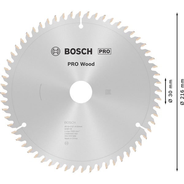 Bosch PRO Wood Kreissägeblatt 216 x 2 x 30 mm - 2608640433