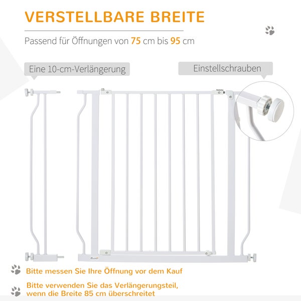 PawHut Schutzgitter, 95L x 3B x 76H cm, Stahl, ABS, Weiß