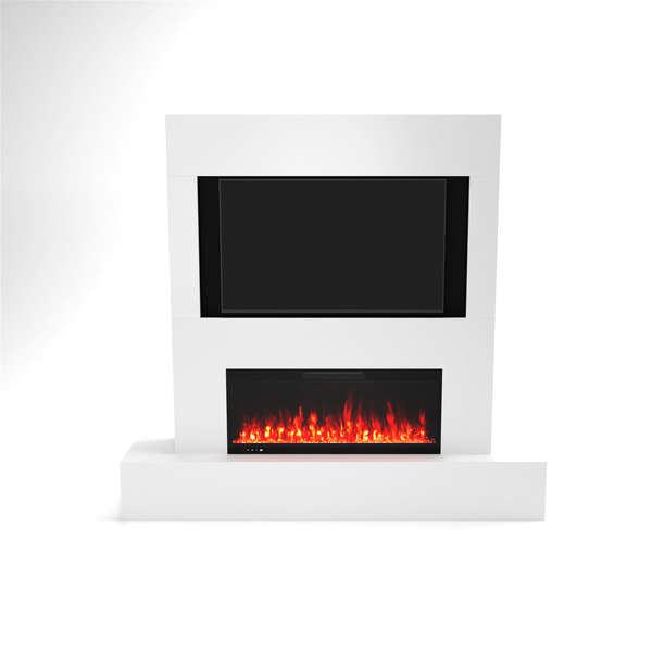 Glow Fire Fernsehwand mit Kamin 'Inside 106'| Cinewall mit Elektrokamin in weiss mit Heizung (1500 W) | HxBxT: 199x157x30 cm