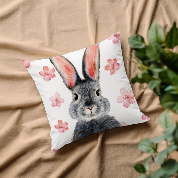Kuschelkissen, Kissenhülle, Kissenbezug Süßer Hase mit Blüten KI00169_40x40cm