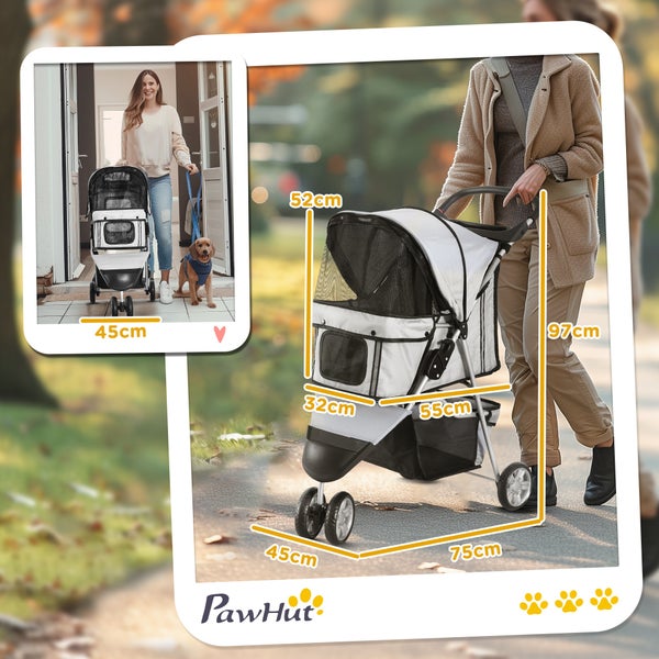 PawHut Hundewagen Hundebuggy Buggy Hunde Katzen mehrfarbig (Grau)