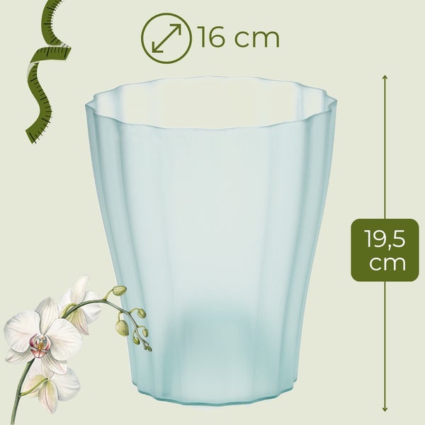 Blumentopf mit den Maßen 16 Zentimeter Durchmesser und 19,5 Zentimeter Höhe