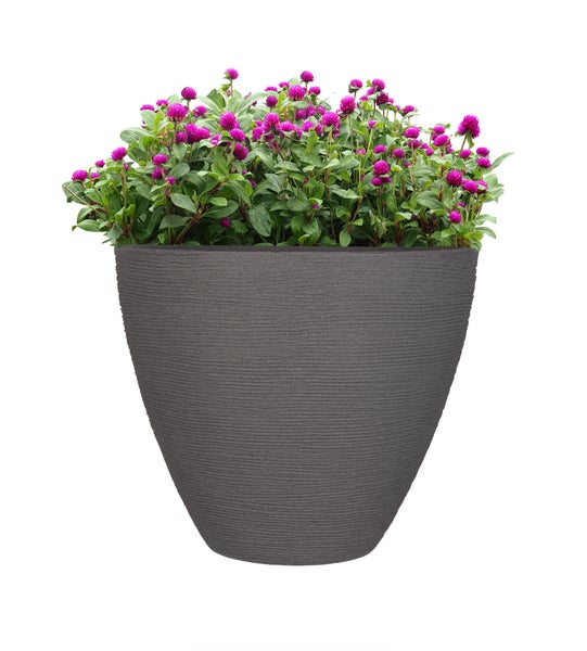 BigDean Pflanzkübel in Grau Granitstein-Optik - Rillentopf rund - 39x31cm - Outdoor Blumenkübel groß - Übertopf für Innen & Außen - Pflanzentopf