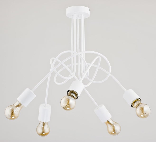 Moderne Deckenleuchte mit fünf Lichtquellen und geschwungenen Armen aus Metall für ein ausgefallenes Design