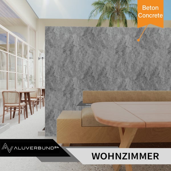 Wohnzimmer mit Wandpaneel in Betonoptik