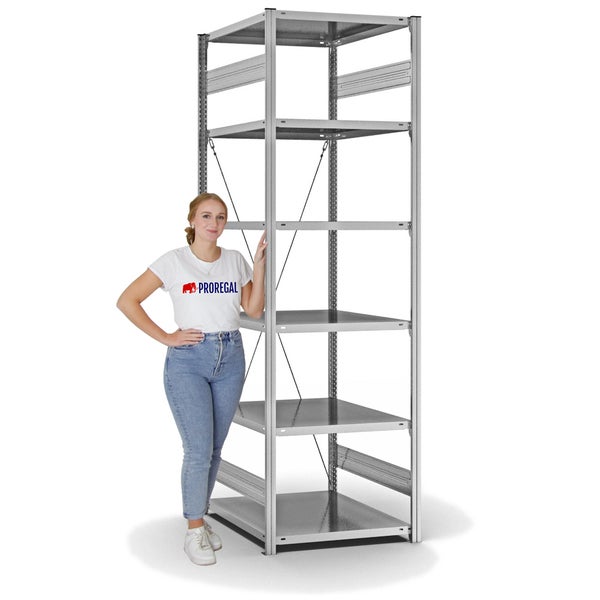 PROREGAL Fachbodenregal Stecksystem T-Profil Light-Duty Grundregal HxBxT 250 x 75 x 80 cm 6 Ebenen Fachlast 130 kg Einseitig Nutzbar Verzinkt