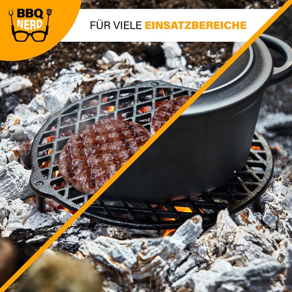 BBQ-Nerd Stapelrost aus Gusseisen Ø 26cm für 7,3 und 9L Topf | Einsatz zum Dampfgaren im Dutch Oven - Grillrost Feuerrost Untersetzer