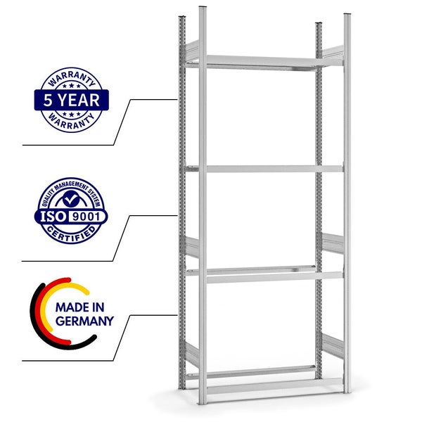 PROREGAL Reifenregal Stecksystem T-Profil Grundregal HxBxT 250 x 100 x 40 cm 4 Ebenen Fachlast 150 kg Verzinkt