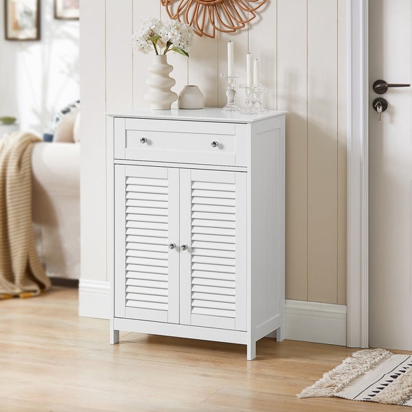 Weißer Badezimmerschrank mit Schublade und zwei Türen im Badezimmer