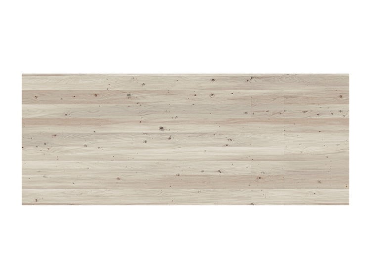 Massivholzplatte aus hellem Holz mit sichtbarer Maserung und Ästen.