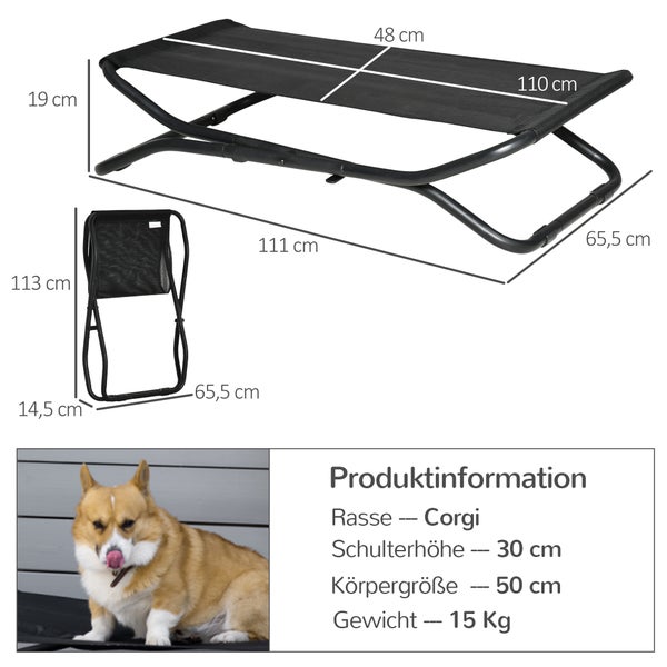 PawHut Haustierbett, 111L x 65,5W x 19H cm, Stahl Netzstoff, Schwarz