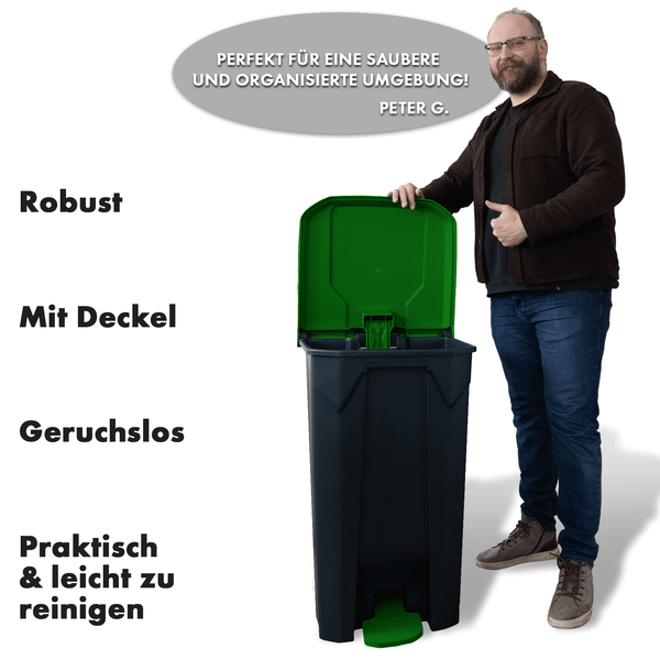 FLOORDIREKT Mülleimer Olaf Step-On Abfalleimer Tretmülleimer Universal Grün 50 Liter