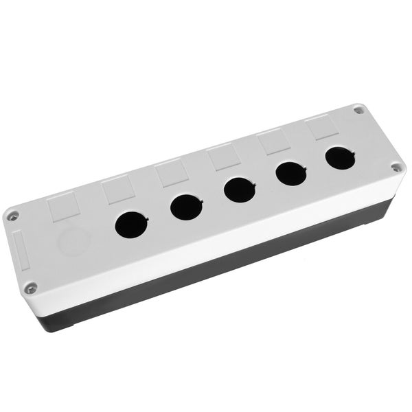 Leergehäuse für 5 Befehlsgeräte, Kunststoffgehäuse für Drucktaster und Schalter.