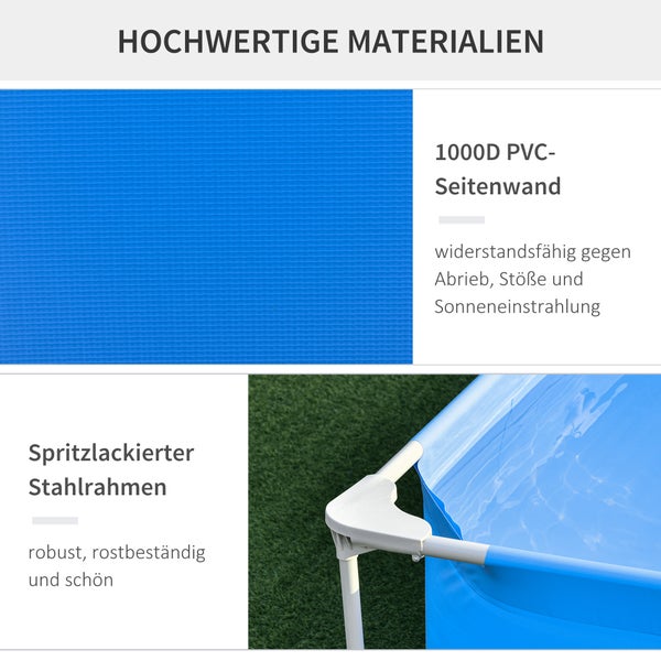 Outsunny Rahmenpool mit Schlauch, 292 x 190 x 75 cm, PVC+Stahl, Blau