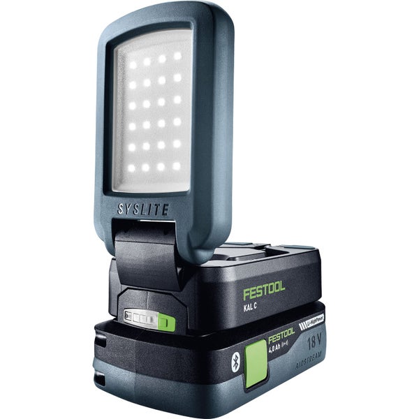 Festool Logo. Festool Akku-Baustrahler mit Haken.