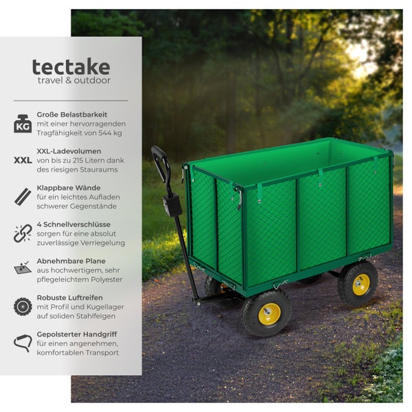 Bollerwagen tectake  Belastbarkeit 544 kg mit klappbaren Seitenwänden grün