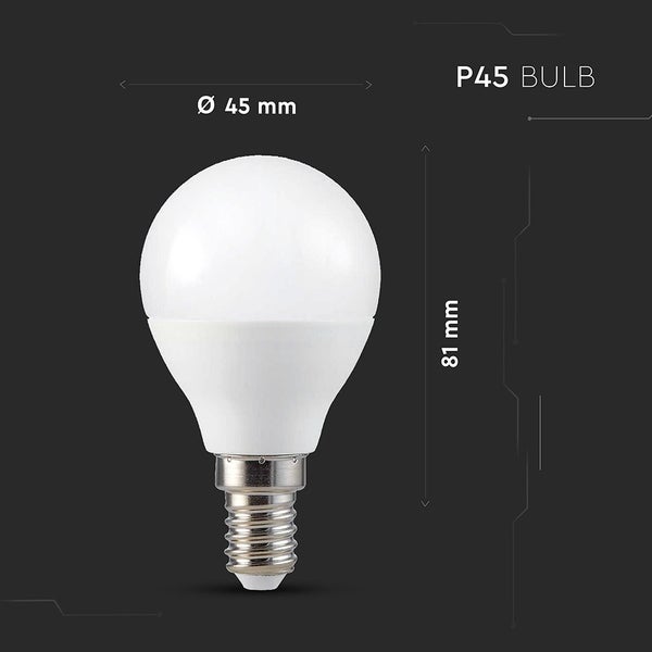 LED-Tropfenlampe P45 mit Durchmesser 45 Millimeter und Höhe 81 Millimeter.