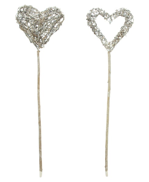 FRANK FLECHTWAREN | Stecker Herz, 2er Set, ULME, LÄRCHE, WEIDE, ca. 17 x 2 x 60 cm