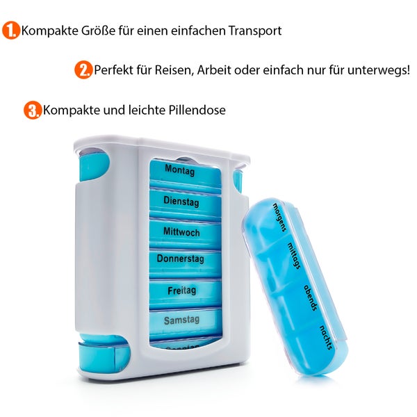 BigDean 3 Stück Tablettenbox 7 Tage Morgens, Mittags, Abends & Nachts in Weiß – Medikamentenbox BPA-frei & Lebensmittelecht – luftdichte Pillendose auch für unterwegs geeignet!