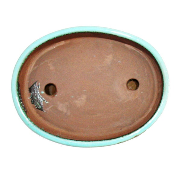 Bonsai-Schale mit Unterteller Gr. 3 Sonderglasur mit edlem Farbverlauf-Effekt oval O1 türkis-braun  L 20,5cm B 16cm H 6cm