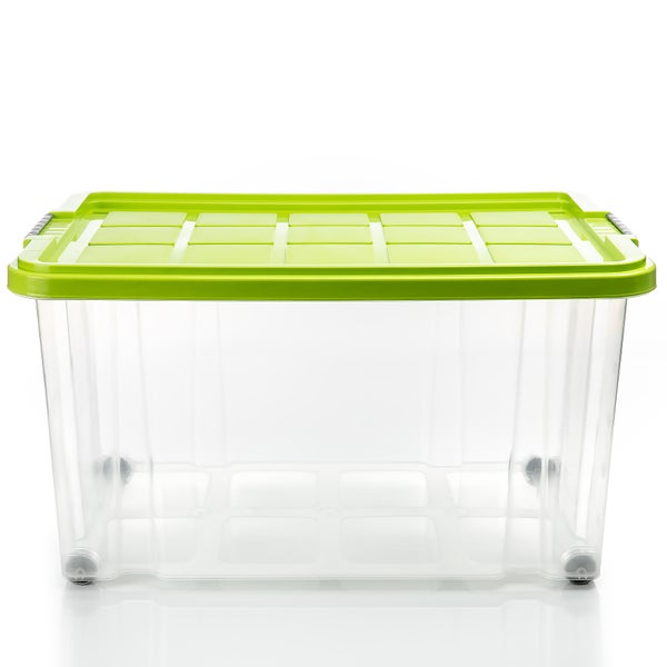 BigDean 4 Stück 60 L Aufbewahrungsbox mit Deckel groß limegrün - stapelbare robuste Box BPA-frei - rollbare Stapelbox mit festen Klickverschlüssen - Made in Germany