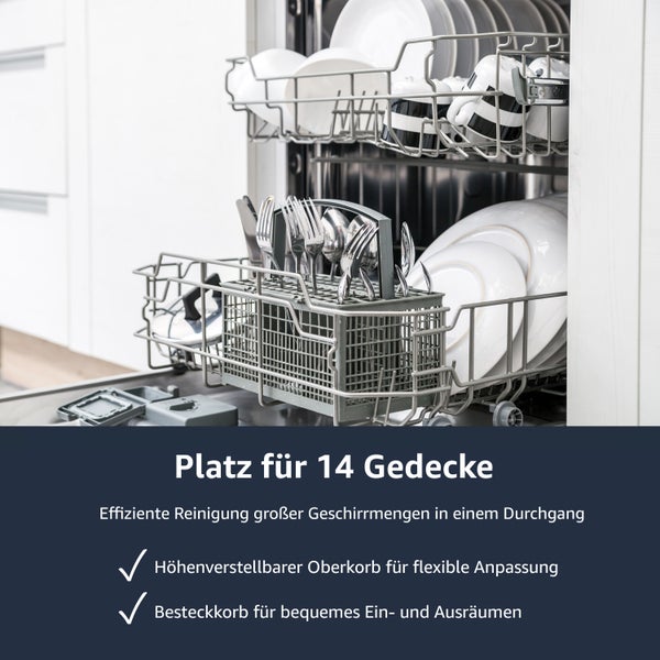 homeX Geschirrspüler vollintegriert Einbauspülmaschine 60 cm 14 Gedecke 5 Programme Aquastop GSEV6014AE