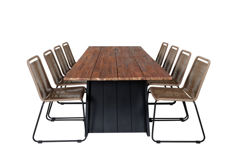 Doory Gartenset Tisch 100x250cm und 8 Stühle stabelL Lindos schwarz, natur. 100 X 250 X 75 cm