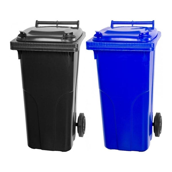 PROREGAL SuperSparSet 2x 2-Rad-Mülltonne Mgb HDPE-Kunststoff 120 Liter Grau/Schwarz & Blau