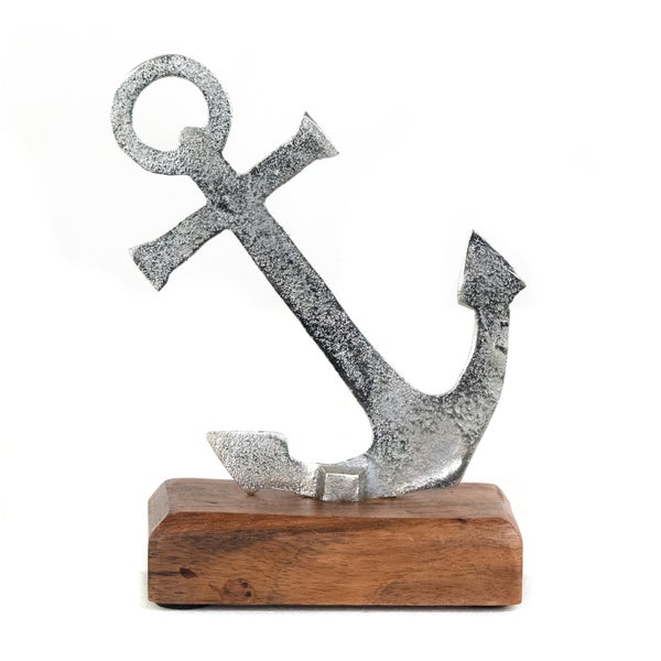 Aufsteller Maritim Anker  Metall, Mangoholz silber-braun