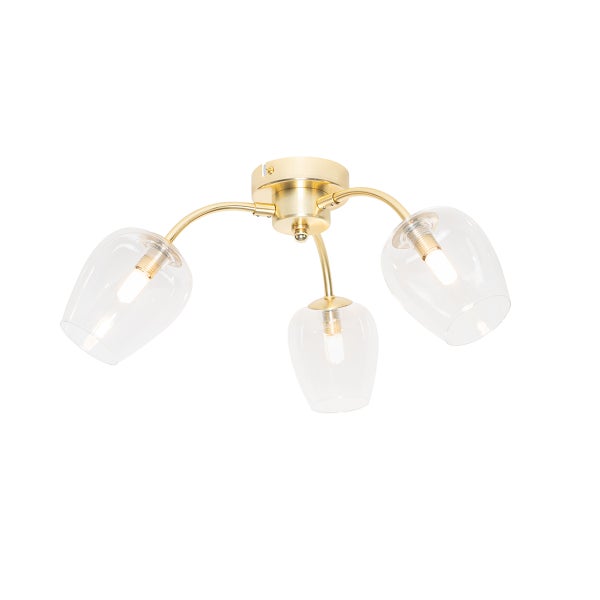 Deckenleuchte mit drei Leuchtenarmen und Glasschirmen