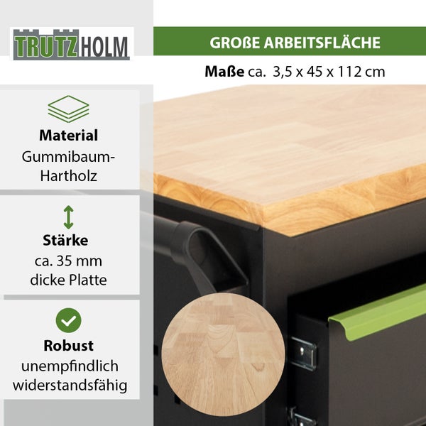 Werkstattwagen Star XL unbestückt 103 x 112 cm Stahl schwarz/grün 12 Schubladen Hartholzplatte