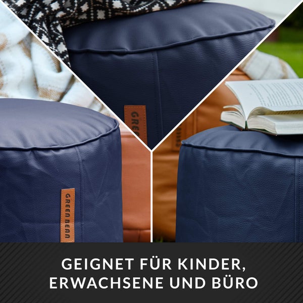 Green Bean Sitzhocker aus Kunstleder - Pouf mit EPS Perlen Füllung - 43 x 30 cm - perfekte Ergänzung zum Sitzsack - Sitzwürfel Sitzkissen Hocker Fußhocker - Dunkelblau