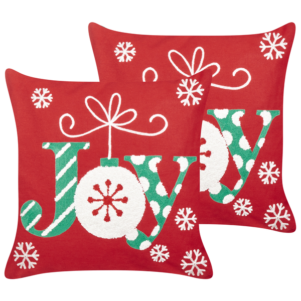 Dekokissen 2er Set GINGERBREAD Baumwolle 45 x 45 cm Rot Weihnachtsmotiv