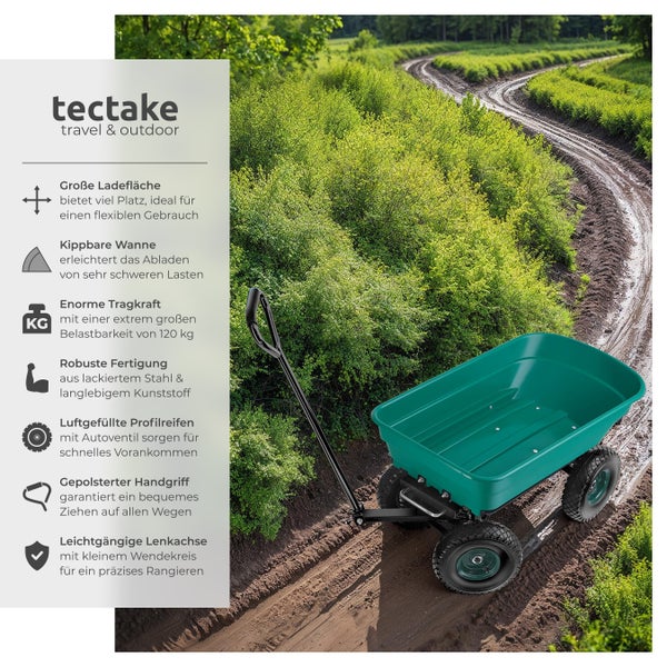 Gartenwagen tectake Cubbi Belastbarkeit 120 kg mit Kippfunktion grün