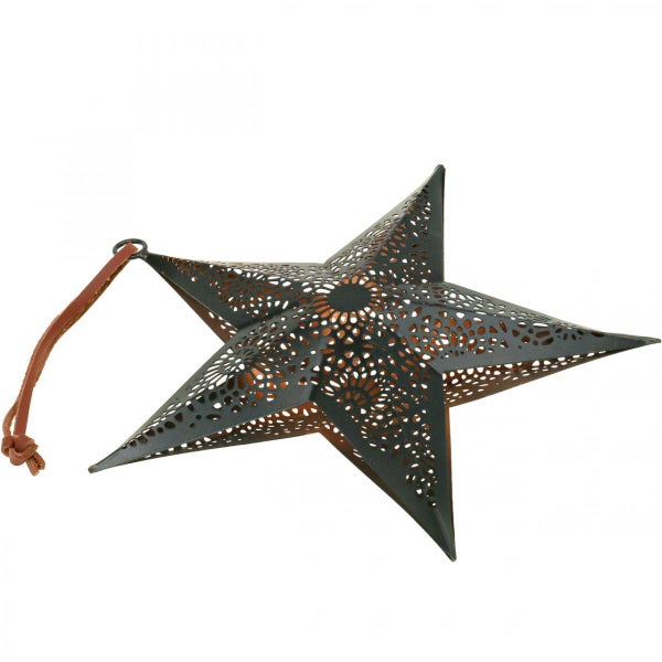 Sternförmige Laterne mit Lederschlaufe zur Dekoration