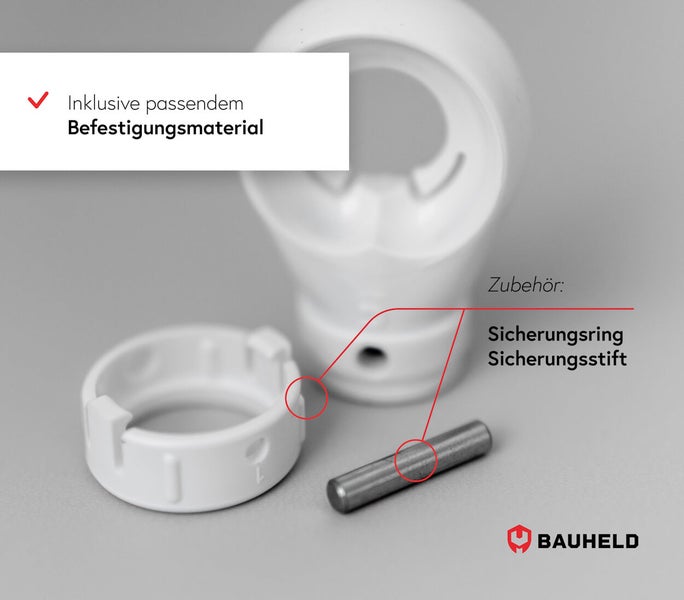 Zubehör für Badezimmerinstallationen, inklusive Befestigungsmaterial, Sicherungsring und Sicherungsstift