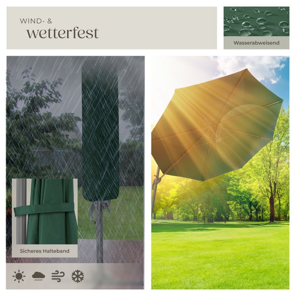 Schutzhülle für Sonnenschirm, wind- und wetterfest, wasserabweisend, mit Halteband